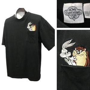 1990s Looney Tunes Bugs Bunny & Taz T Shirt Pocket Tee Shirt / Large *